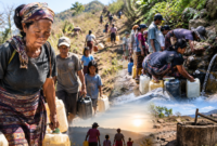 Warga Desa Sisir, Kecamatan Elar, Manggarai Timur, harus menempuh perjalanan hingga 3 kilometer untuk mendapatkan air di tengah krisis air yang berlangsung berbulan-bulan.